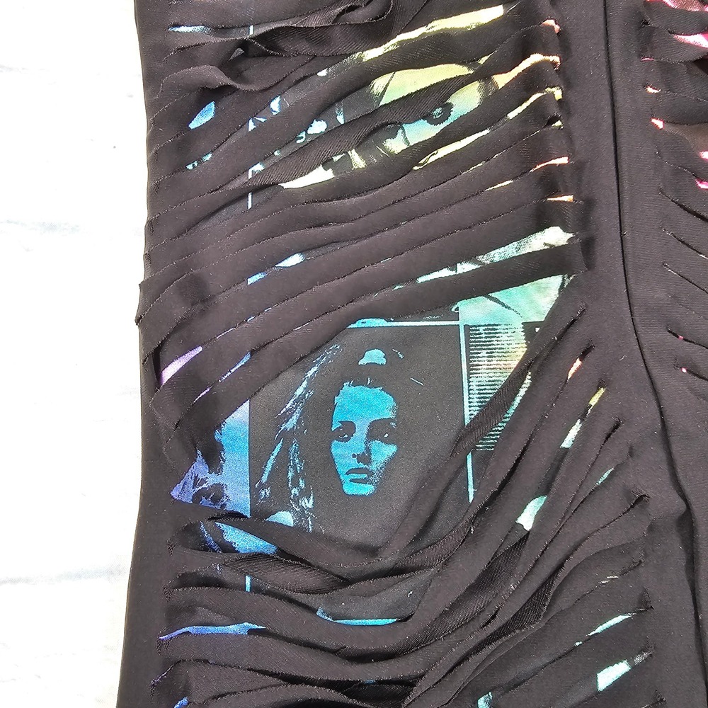 Costume Gallery Cut Out Graphic Top Womens M Black Neon Grunge Festival Lycra - Picture 6 of 9